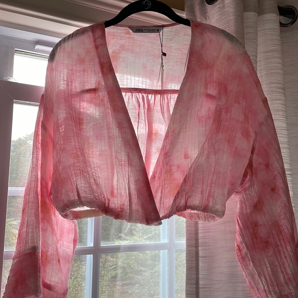 Zara crop top tie dye pink and white new with tags